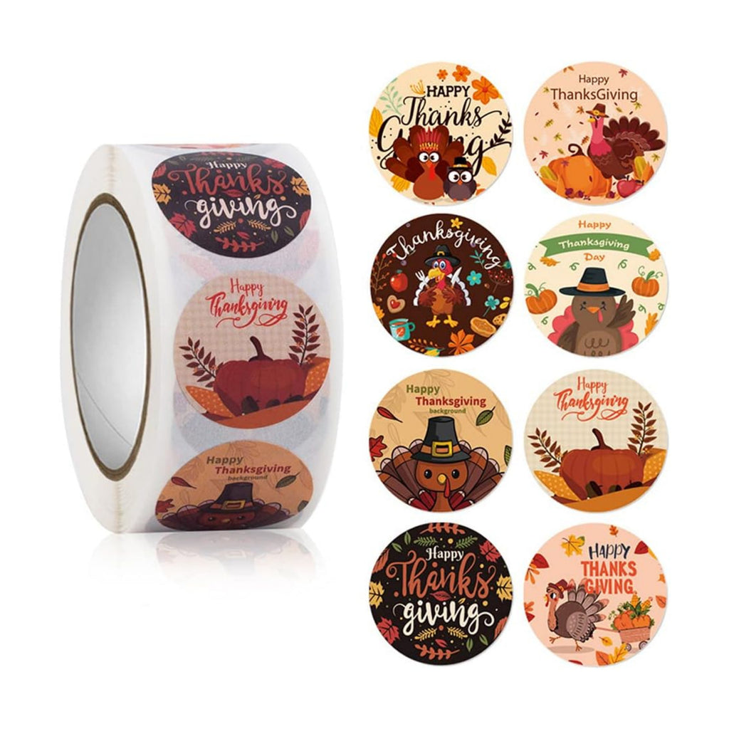 500 Pcs Thanksgiving Stickers, 1 Inch 8 Designs Happy Turkey Theme Stickers for Party Favors, Gift Decoration