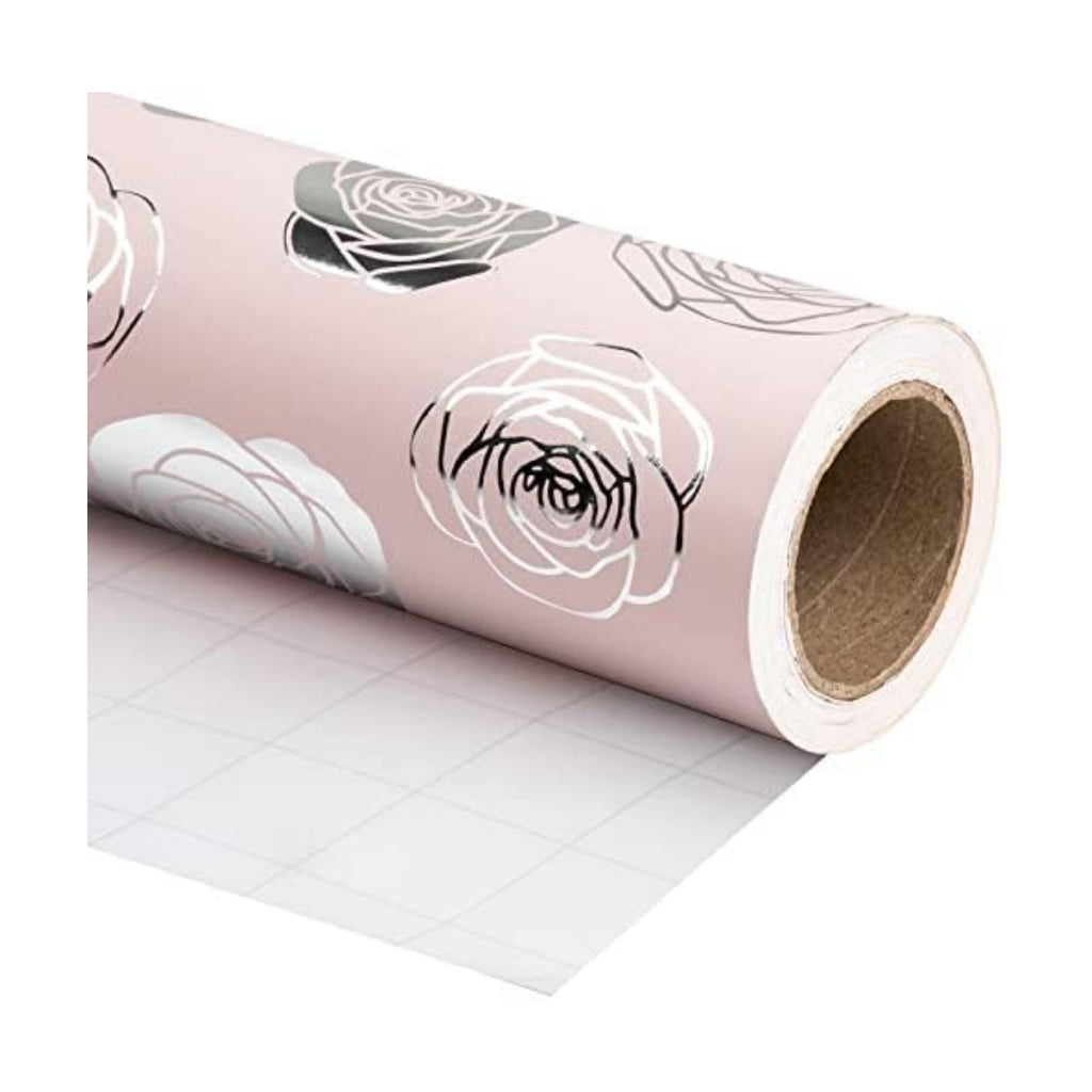 WRAPAHOLIC Jumbo Wrapping Paper Roll - 24 Inch X 100 Feet Jumbo Roll Rose with Silver Foil Design, Perfect for Wedding, Birthday, Holiday, Baby Shower and More Occasions