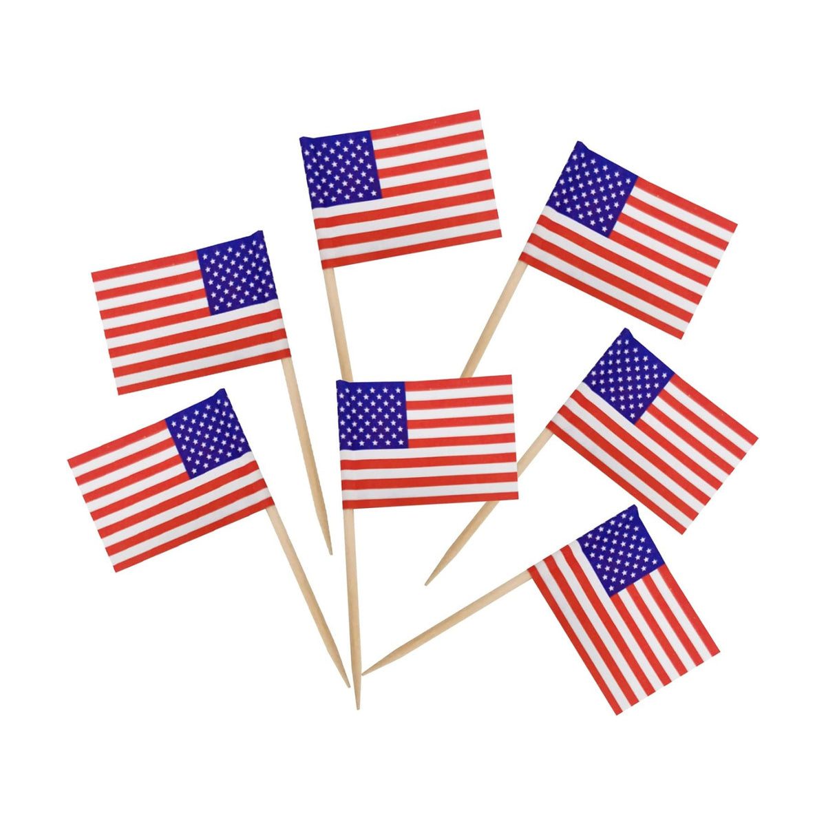 BLUE TOP 100 Pcs USA American Flag Toothpick Flags,Small Toothpick Mini Stick Cupcake Toppers Olympic Games Celebration Party Decoration Celebration Cocktail picks for Party Bar Sport events.