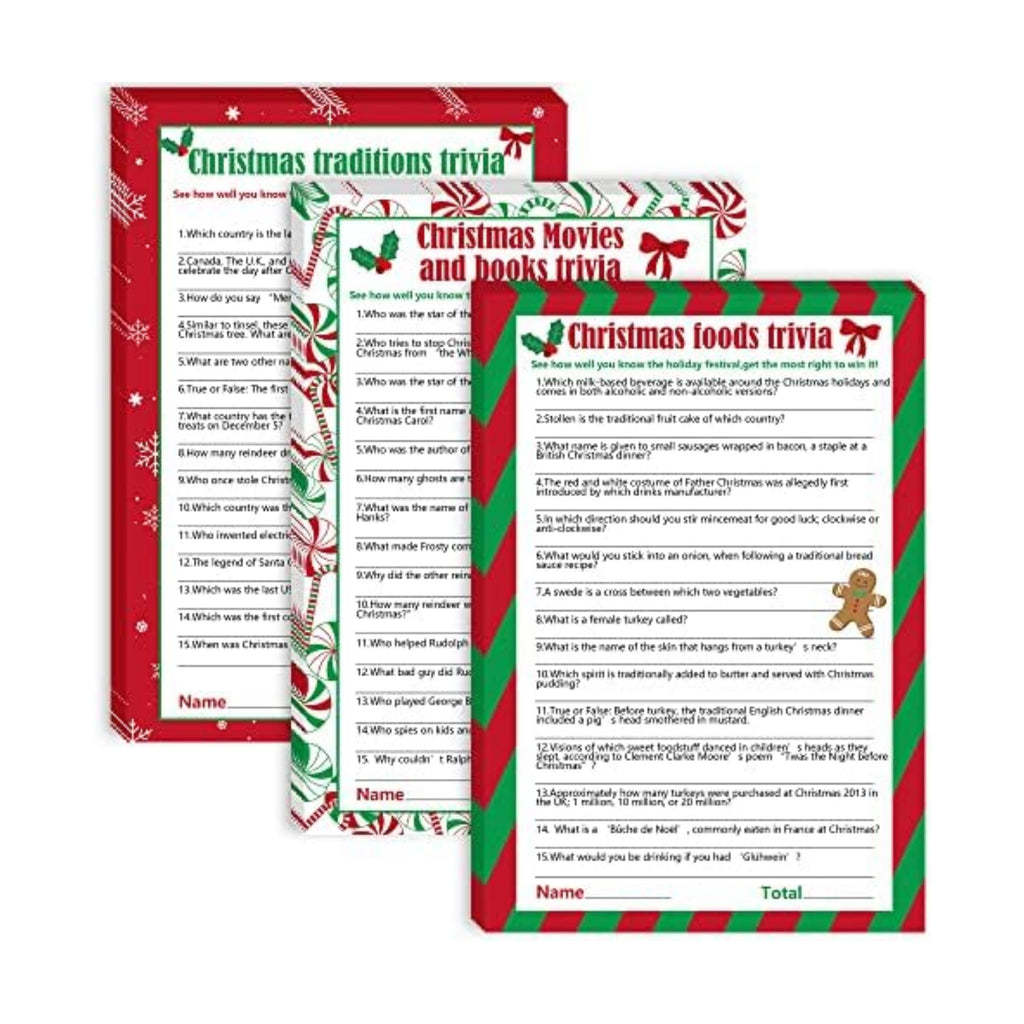 62 Pcs Christmas Trivia Party Game Cards, Xmas Festival Guessing Activity