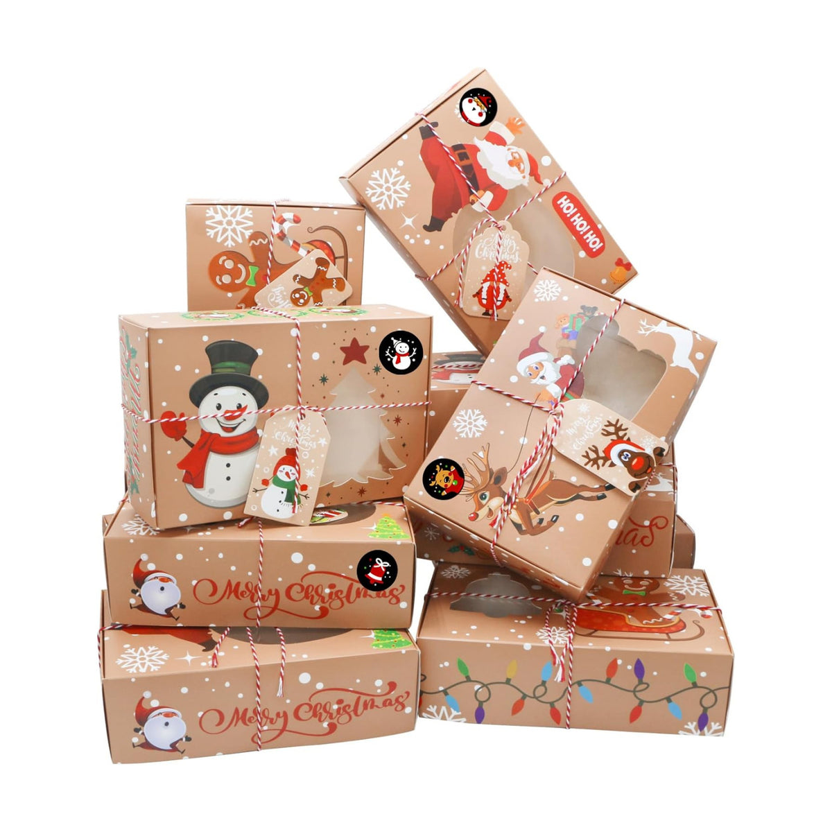 ZMCINER 12 PCS Christmas Cookie Boxes for Gift Giving Christmas Bakery Boxes Treat Boxes Baking Boxes with Window for Pastries, Cupcakes, Brownies, Donuts, Gift-Giving 8.75 x 5.75 x 2.75 Inches