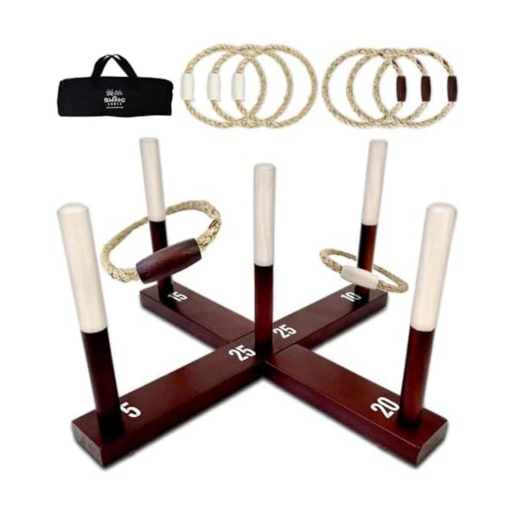 Swooc Games - Rustic Ring Toss Game (All Weather) - Easy Setup & Extra Games Included - Ring Toss Game for Adults - Outdoor Activities for Adults - Yard Toys for Kids - Backyard Fun - Outdoor Party