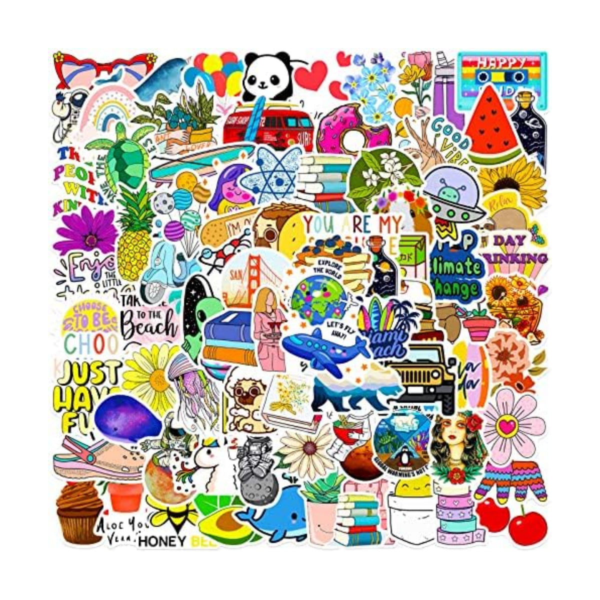 Summer Stickers for Kids Teens,100 Pcs Cute Aesthetic Stickers for Water Bottle, VSCO Waterproof Sticker for Laptop Phone Skateboard