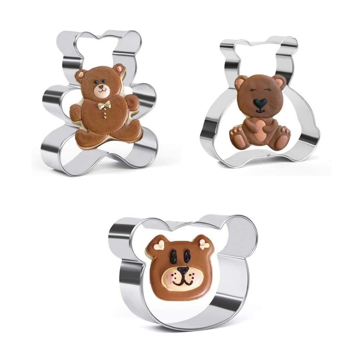 Teddy Bear Cookie Cutter Set - 3 Pieces Stainless Steel for Baking