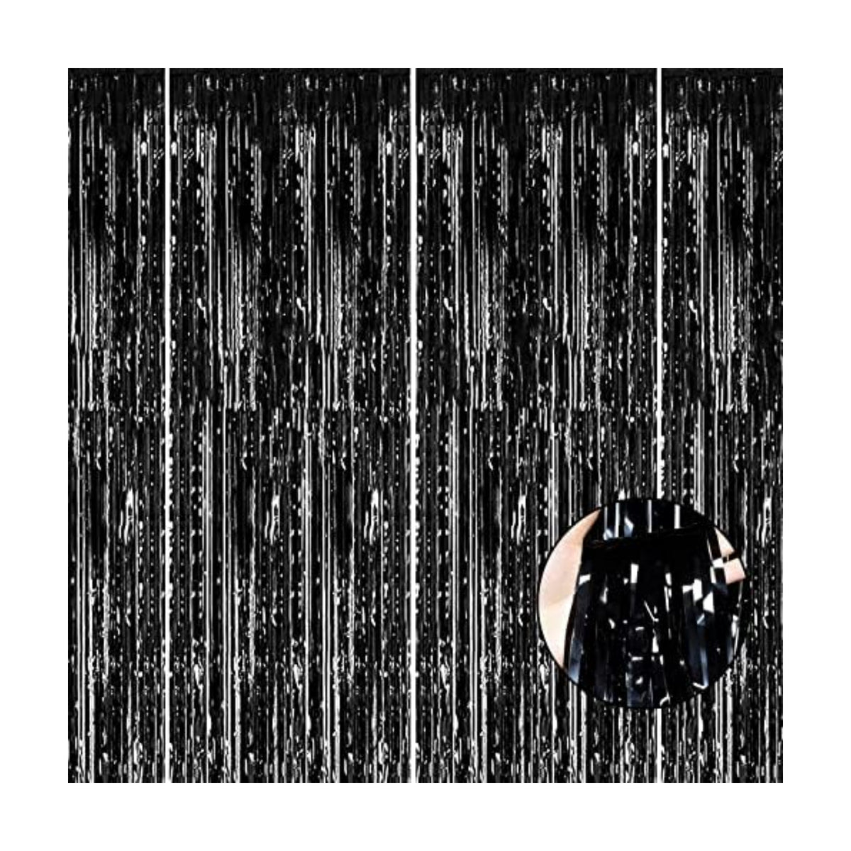 4 Pack Black Foil Fringe Curtain Backdrop, 3.28Ft x 8.2Ft Metallic Tinsel Streamer Curtains for Party, Photo Booth Props, Birthday, 2022 Graduation Decoration Party Supplies