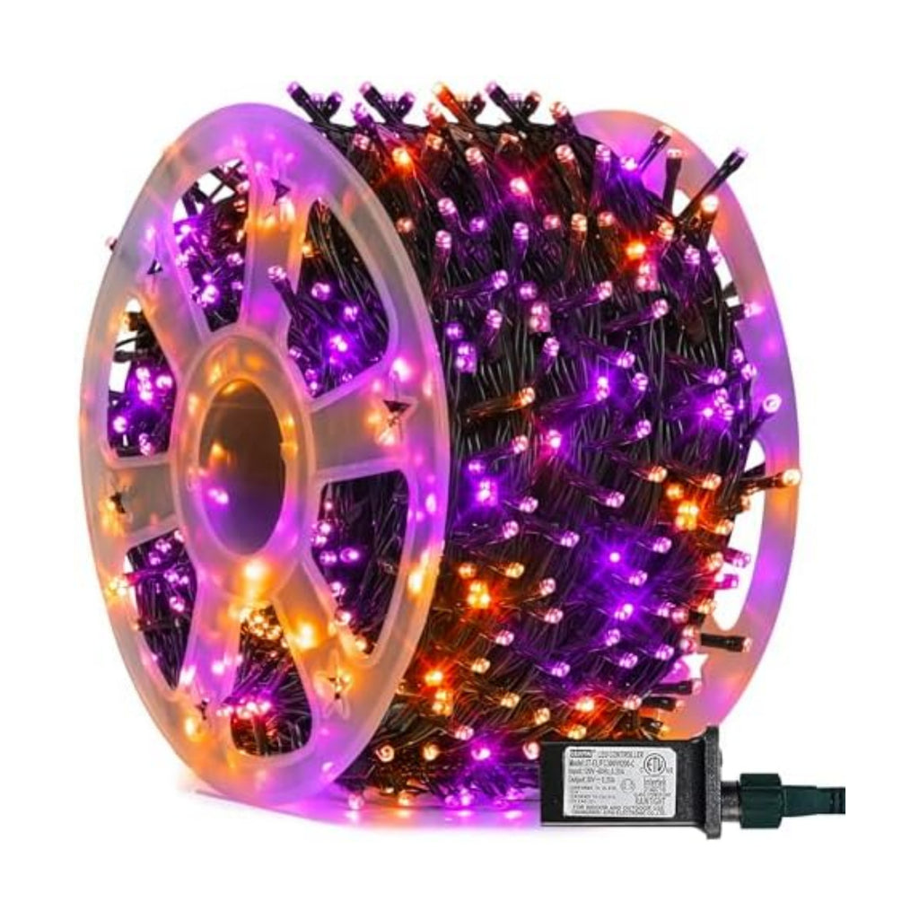 FUNPENY 164FT 500 LED Halloween Lights, 8 Modes Waterproof Plug in String Lights for Halloween Indoor Outdoor Yard Party Wedding Garden Home Decorations (Purple & Orange)