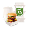 6X6 inch Compostable White Clamshell Take Out Food Containers with Lids