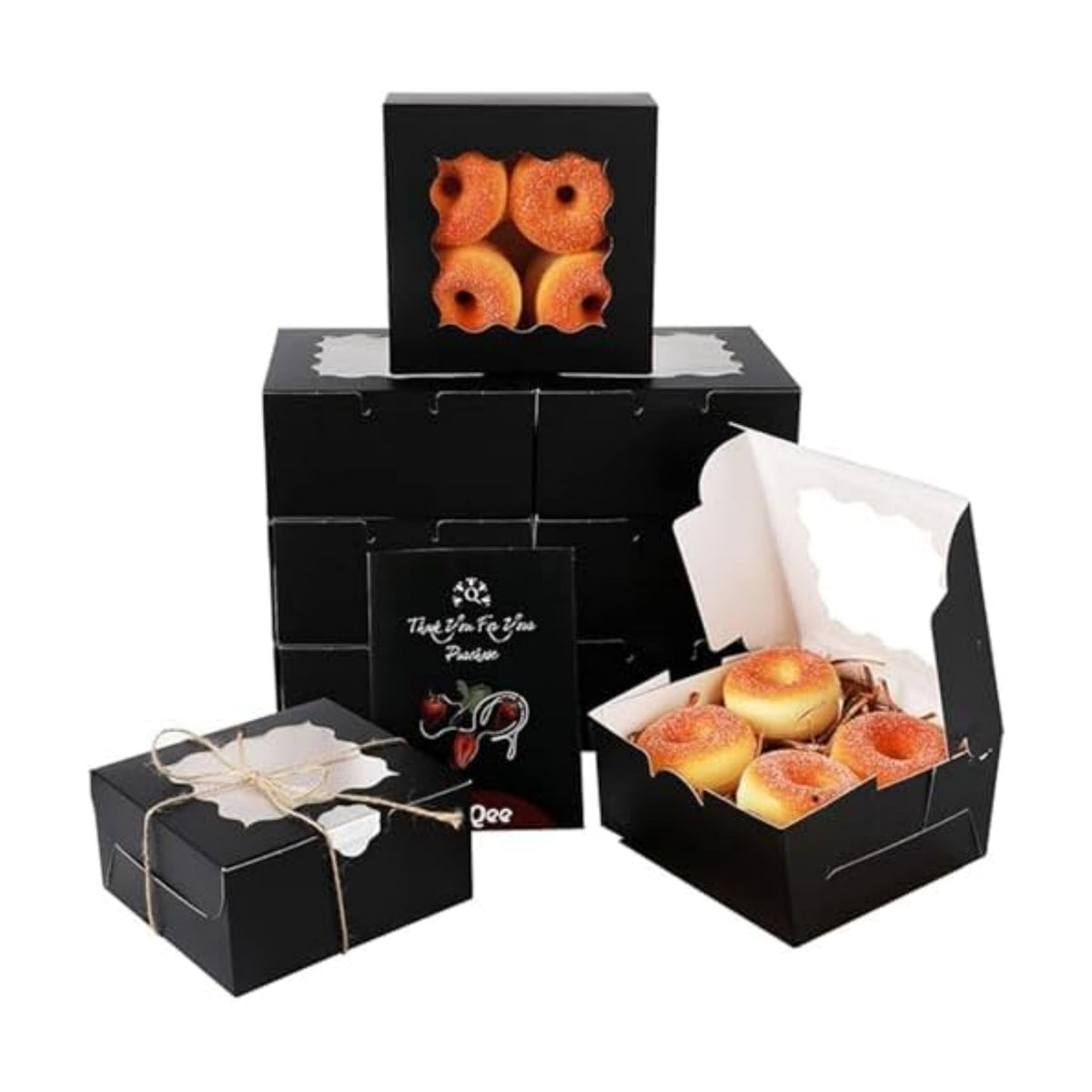 qiqee Black Cookie Boxes with Window 36packs 6x6x3 Black Bakery Box Pastry Box for Wedding Favor Birthday ＆ Party