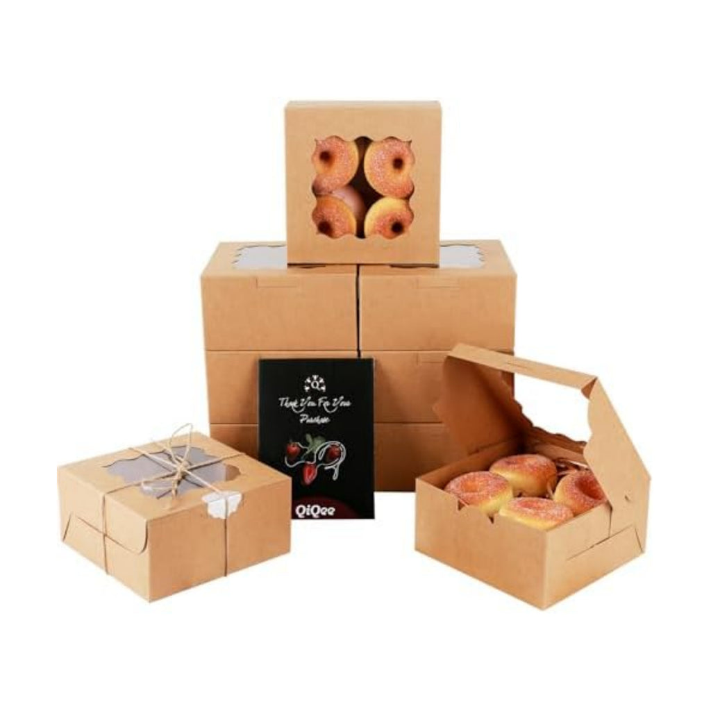 qiqee Kraft Cookie Boxes with Window 60packs 6x6x3 Brown Bakery Box Kraft Paper Boxes for Cookie, Pastry, Cupcake, Pie, Donut