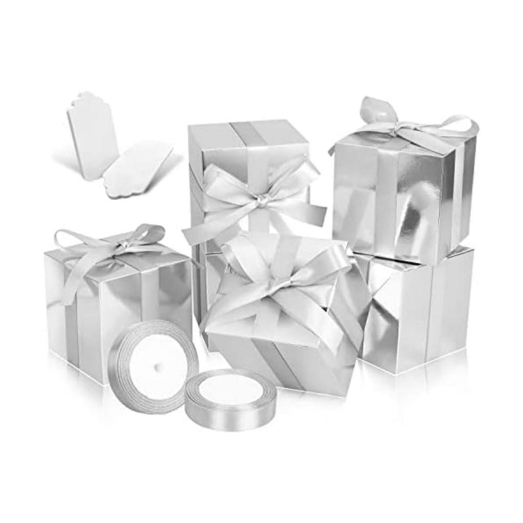 50 Pack Small Gift Boxes, 3x3x3 Favor Boxes Silver Paper Gift Boxes with Lids for Presents, Crafting, Cupcake Boxes, Gifts, Candy Boxes for Wedding Party Bridal Shower Baby Shower Favors