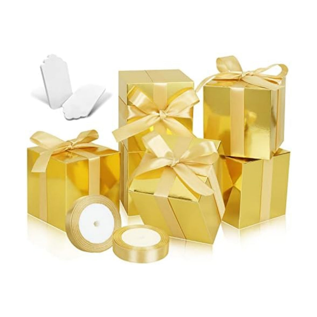 50 Pack Small Gift Boxes, 3x3x3 Favor Boxes Gold Paper Gift Boxes with Lids for Presents, Crafting, Cupcake Boxes, Gifts, Candy Boxes for Wedding Party Bridal Shower Baby Shower Favors