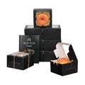 qiqee Black Bakery Boxes with Window 4*4*2.5inch/100Packs Mini Cookie Boxes Macaron boxes Small Donut Pastry Boxes for Party (5 Diferent Gift Include)