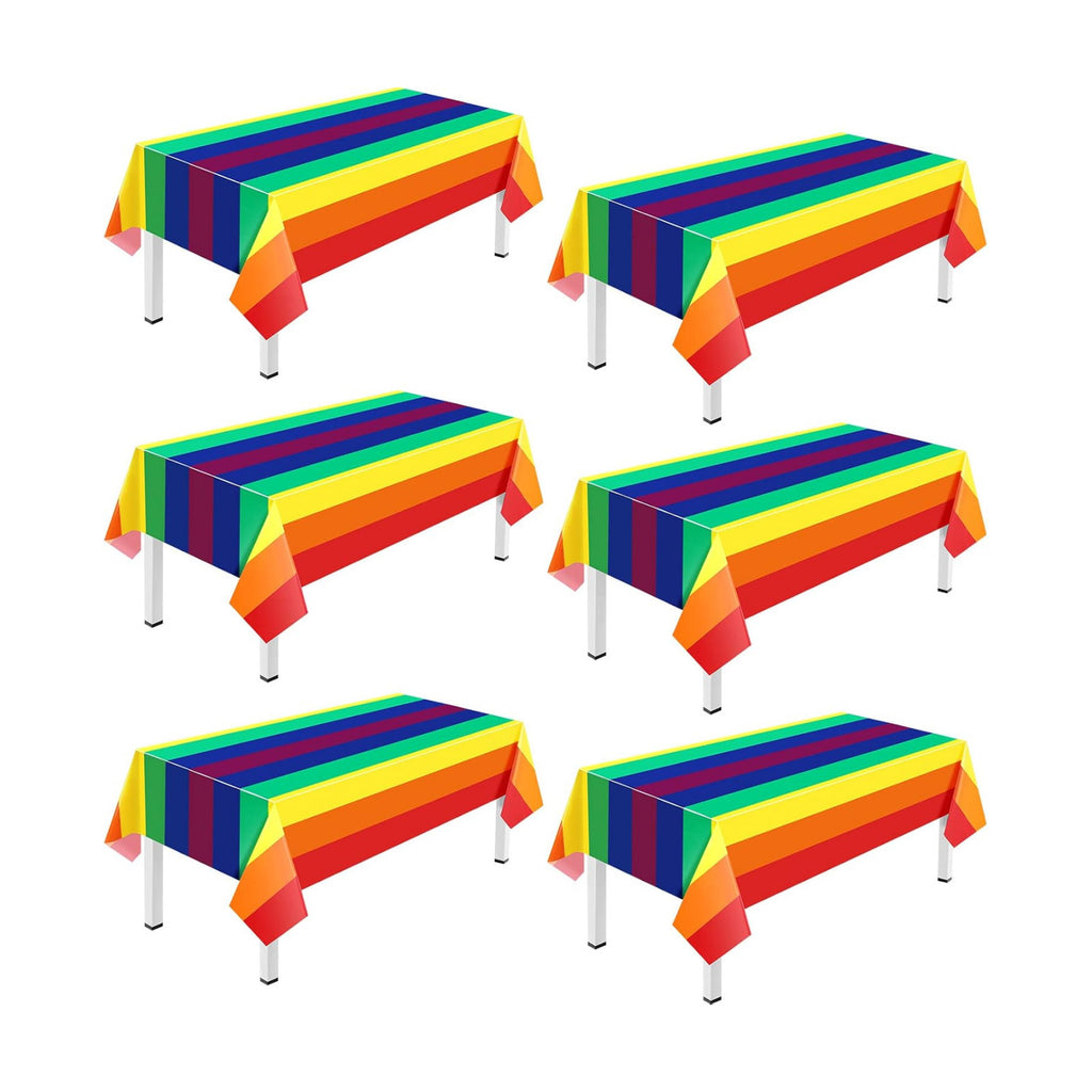 Breling Bulk Rainbow Tablecloth Carnival Pride Disposable Plastic Tablecloth Rectangle Rainbow Tablecover Birthday Party Supplies for Carnival Pride Party(6 Pack,108 x 54 Inch)