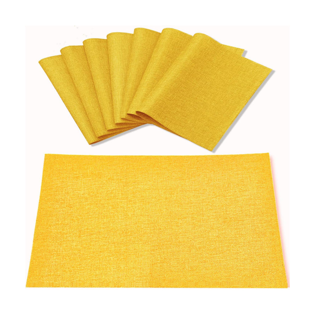 Cloth Yellow Placemats Set of 8, Linen Type Fabric Placemats Machine Washable Heat Resistant Placemats Polyester Place Mats for Halloween, Thanksgiving and Christmas Dining Table (Yellow)