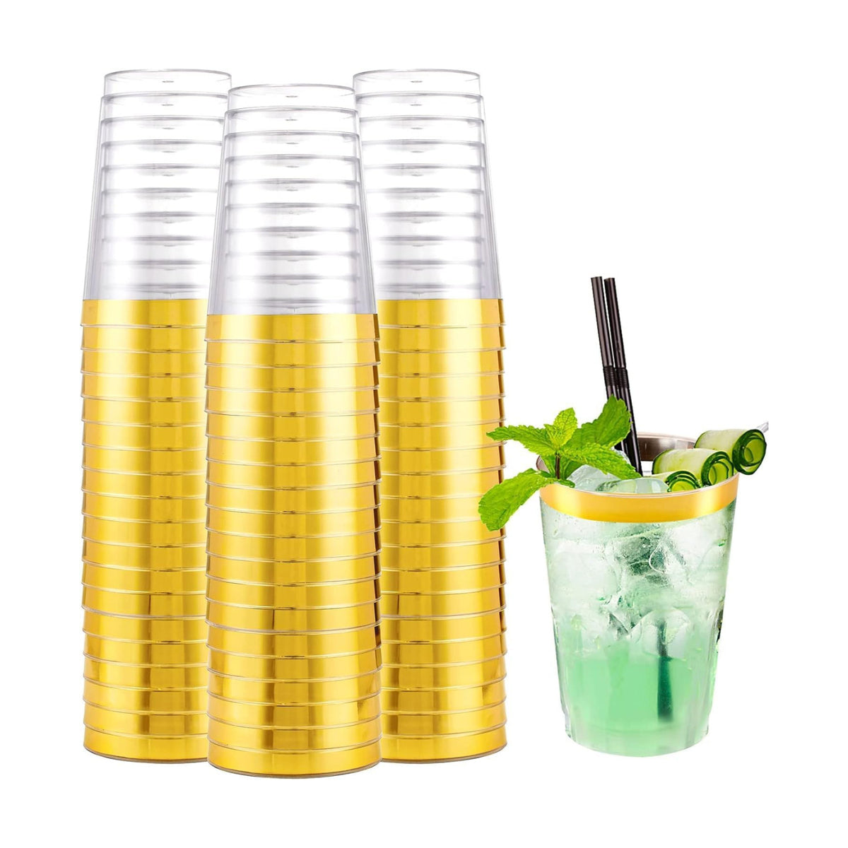 I00000 200 Pack Gold Plastic Cups, 10 OZ Clear Plastic Cups