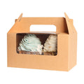 qiqee 100 Packs Cupcake Box Two Holder 6.5x3.6x3.5inch(2.2" Top) Kraft 2 Cupcake Boxes With Window（100 Boxes+100 Inserts）