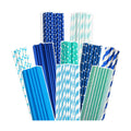 Blue Paper Straws 150pcs Disposable Bulk(10 Pattern) qiqee