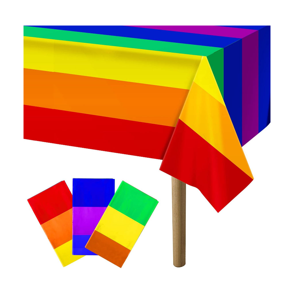 3 Pcs 108" x 54" Disposable Rainbow Tablecloth, Pride Month Table Cloth