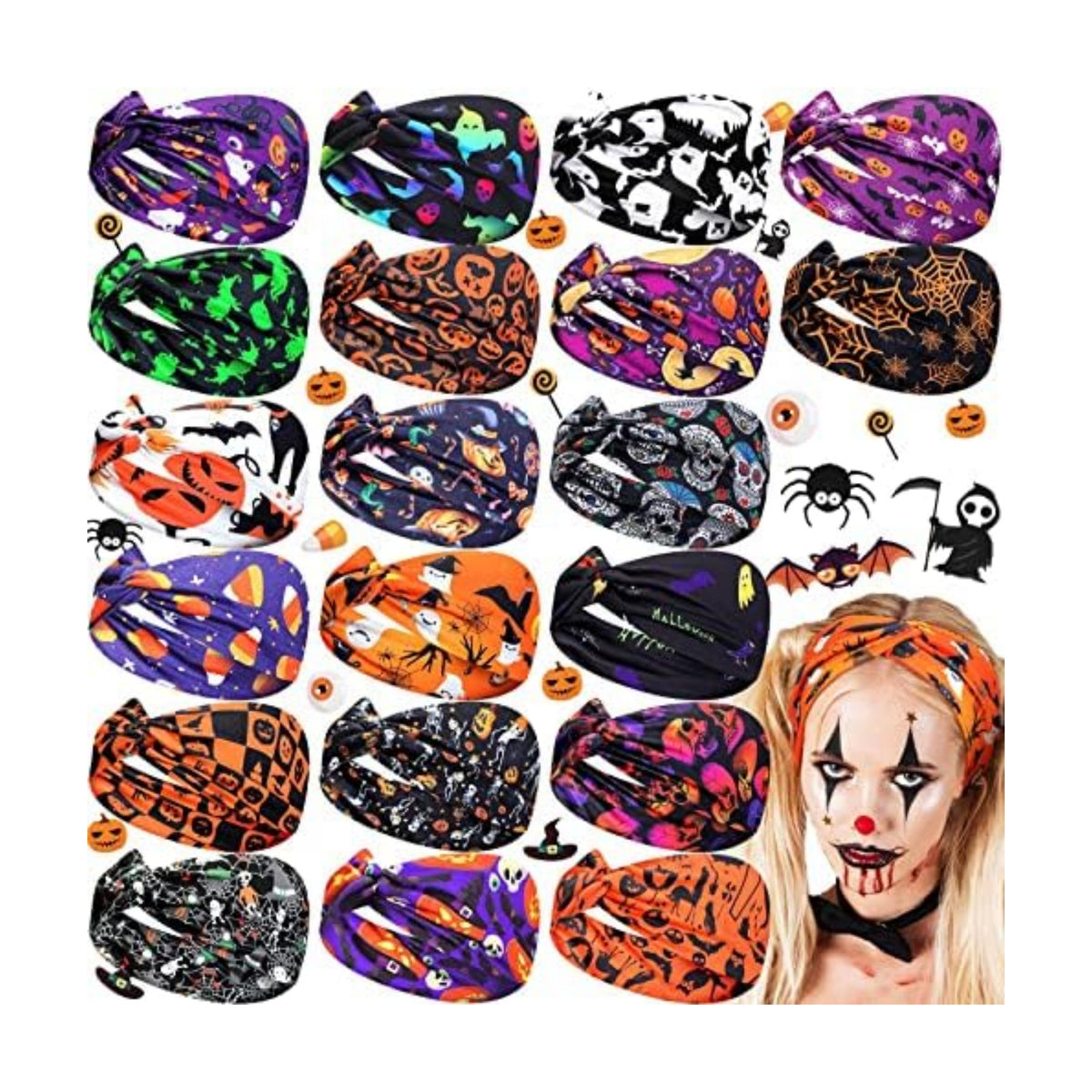 Hoteam 20 Pcs Halloween Headbands Bulk for Women Skull Elastic Non Slip