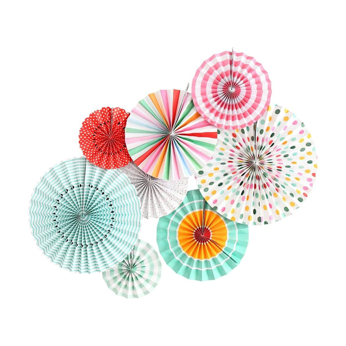 Hanging Paper Fans Party Set, Round Paper Fan Party Decoration, Set of 8 Decorative Flowers for Birthday Baby Boy Shower Graduation Wedding Classroom Décor (Spring)