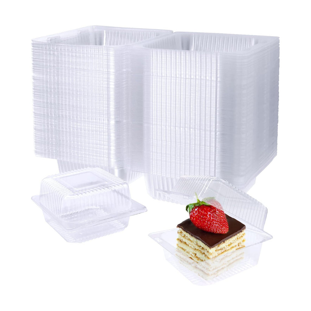 Jizvxe 100 Pack Clear Plastic Square Hinged Food Container,Disposable Plastic To Go Containers with Clear Lids,Cake Slice Containers Clamshell Takeout Tray for Pastry,Salad,Dessert(5.1"x 4.7"x 2.8")