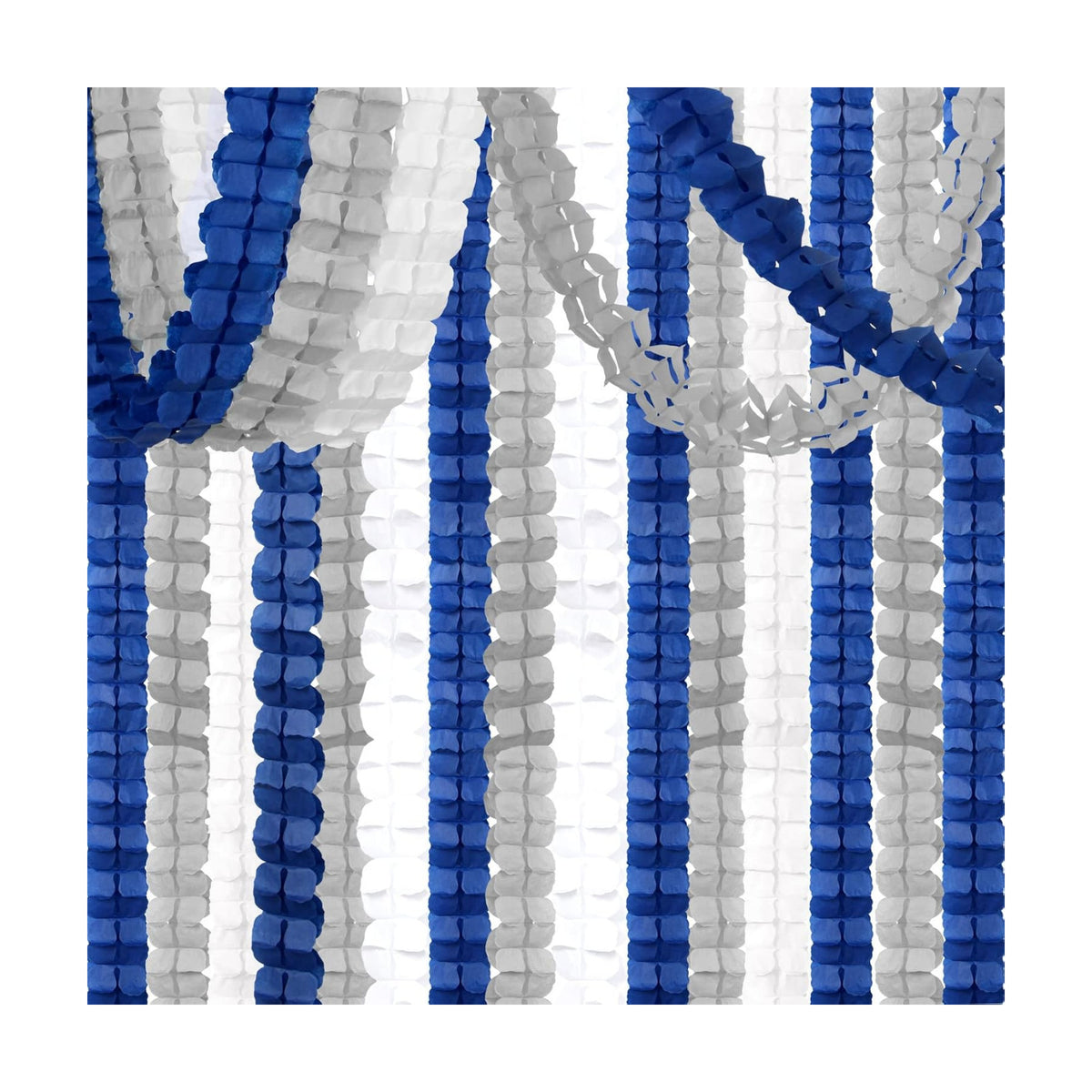 Navy-Blue White-Silver Party-Decorations Streamers Garland - 12pcs Royal Graduation 2025 4-Leaf Clover Paper Streamer Men Boy Birthday Wedding Bridal Shower Flower Banners Fathers Day Decor Ouruola