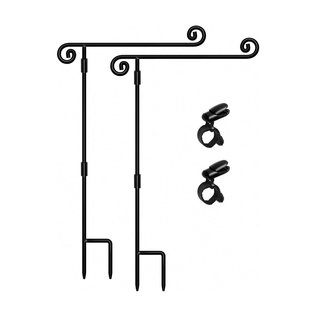 HOOSUN Garden Flag Stand,Sturdy Garden Flag Holder Pole for Outside House,Yard Flags Holder with one Tiger Clip,Yard Banner Pole for Holiday Flags Decorations Outdoor Lawn (2 Pack）