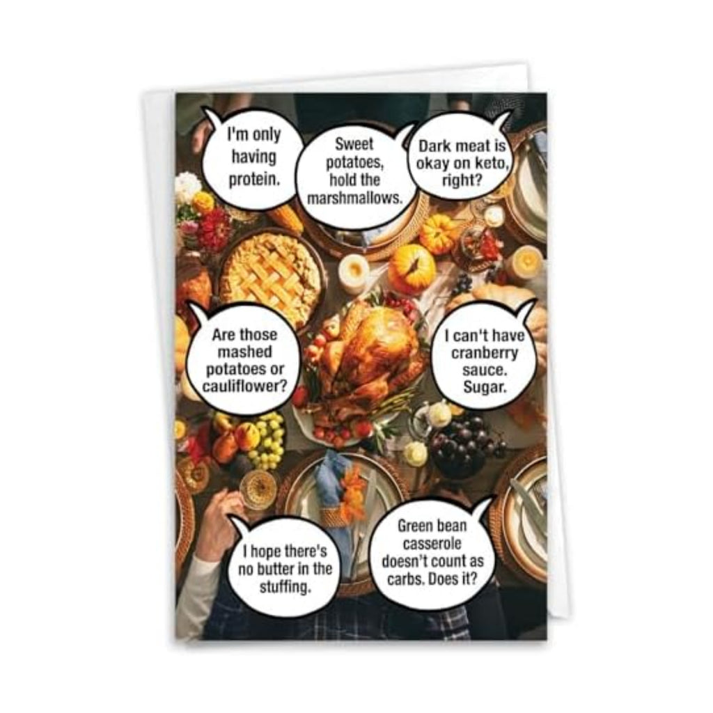 NobleWorks - 1 Funny Thanksgiving Card with Envelope - Humor Greeting for Thanksgiving - Family Foodies C7736TGG