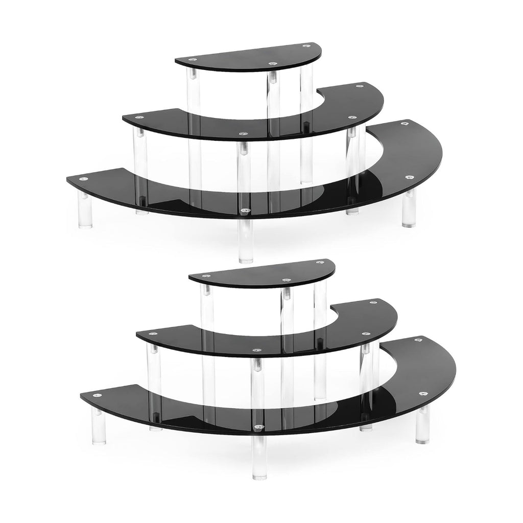 YestBuy Display Stand Shelf For Pop Figure, 3 Tier Black Acrylic Cupcake Stand, Perfume Organizer Stands, 2 Pack Half Moon Dessert Stand for Display Or Collections