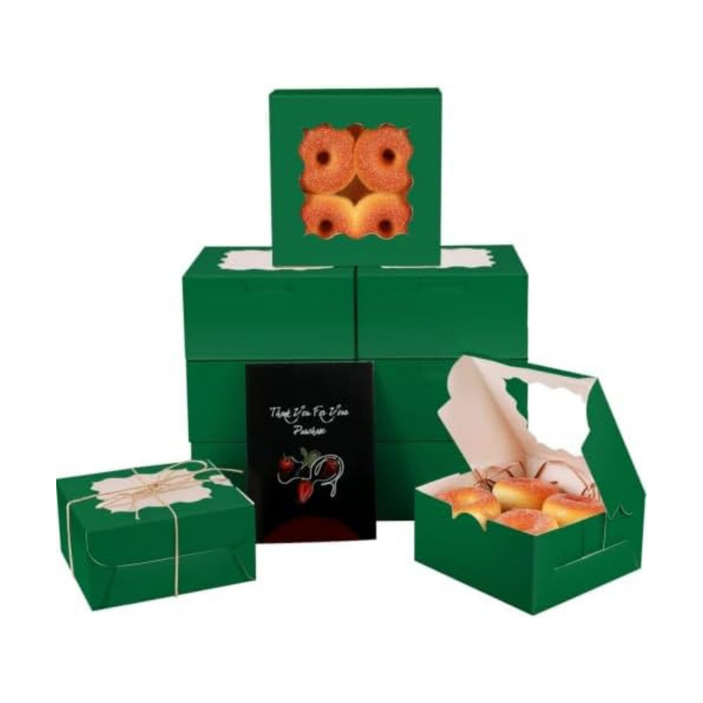 qiqee Deep Green Cookie Boxes with Window 36packs 6x6x3 Deep Green Bakery Box Pastry Box for Wedding Favor Birthday ＆ Party