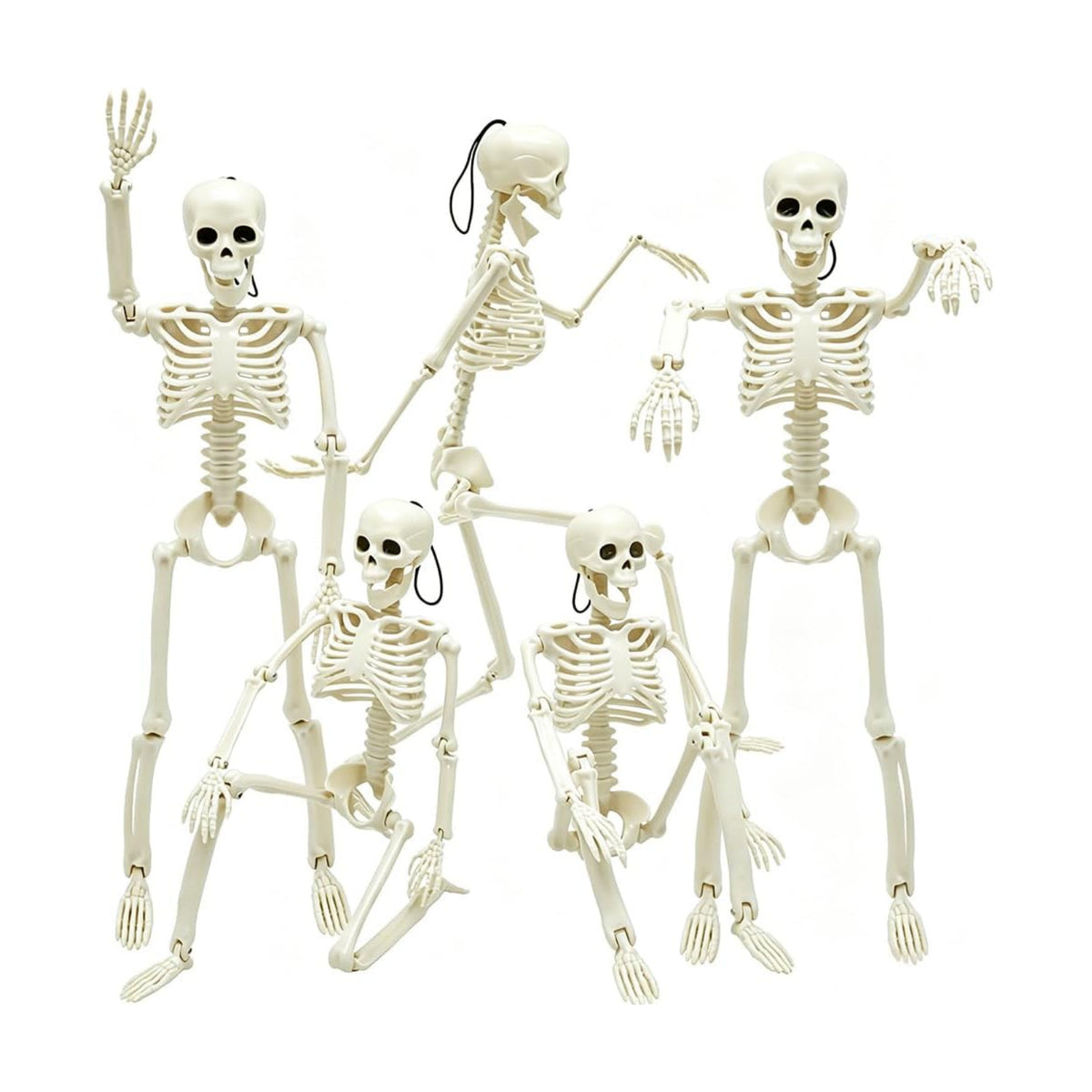 WODMAZ 5 Packs Halloween Skeletons, 16" Halloween Full Body Skeleton with Posable Joints for Haunted House Graveyard Props Decor