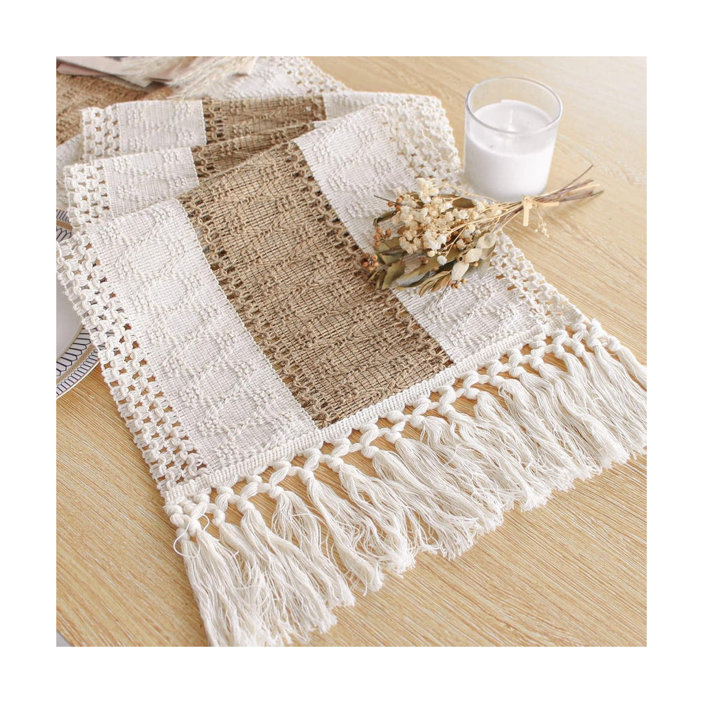 FEXIA Boho Table Runner for Fall Home Decor 12x72 Rustic with Tassels