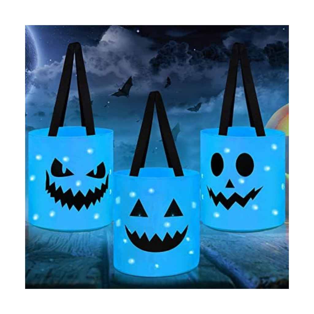 Sadnyy 3 Pcs Halloween Trick or Treat Bag Light Up,Blue