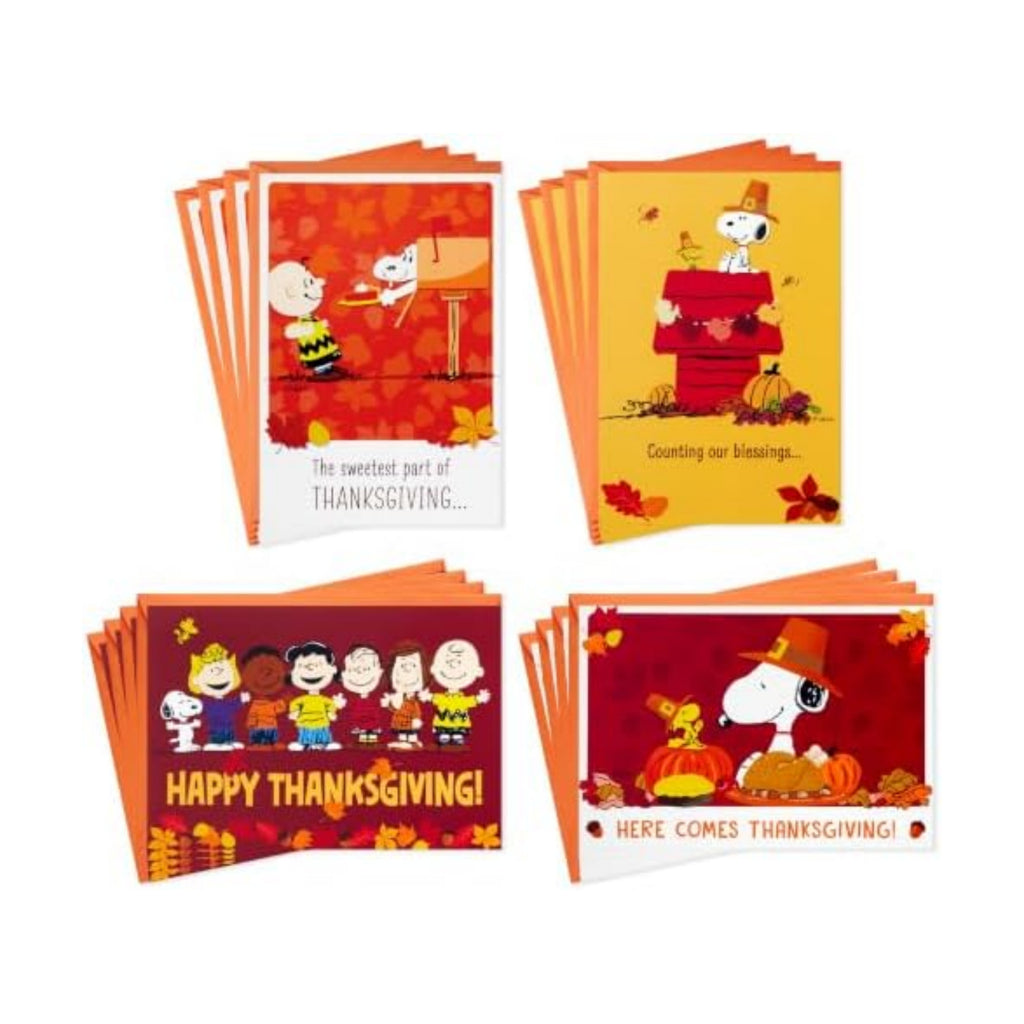 Hallmark Peanuts Thanksgiving Cards Assortment, Snoopy and Friends (16 Assorted Cards with Envelopes)
