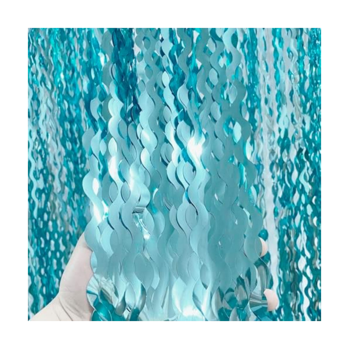 GOER 3.2 ft x 6.5 ft Metallic Tinsel Foil Fringe Curtains Party Photo Backdrop Party Streamers for Birthday,Graduation,New Year Eve Decorations Wedding Decor (1 Pack,Wavy Light Blue)