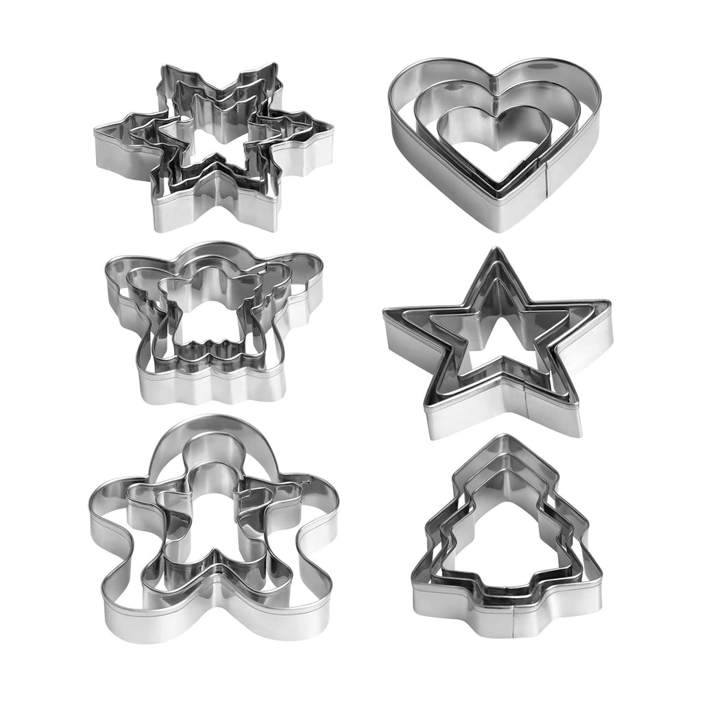 YXClife Christmas Cookie Cutter Set - Gingerbread Man, Snowflake, Christmas Tree, Heart, Star, Angel - 18 Piece Christmas Cookie Cutters, Cookie Cutters Christmas Shapes for Holiday Winter Baking
