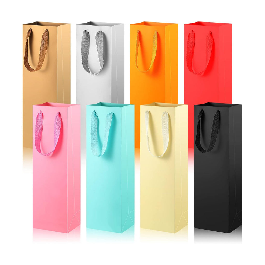 Zonon 48 Pieces Colorful Wine Gift Bags Bulk Christmas Wine Bottle Paper Bags Single Bottle Carry Bags with Handles for Wedding Birthday Housewarming Party Supplies, 3.5 x 4.3 x 13.8 Inch, 8 Colors