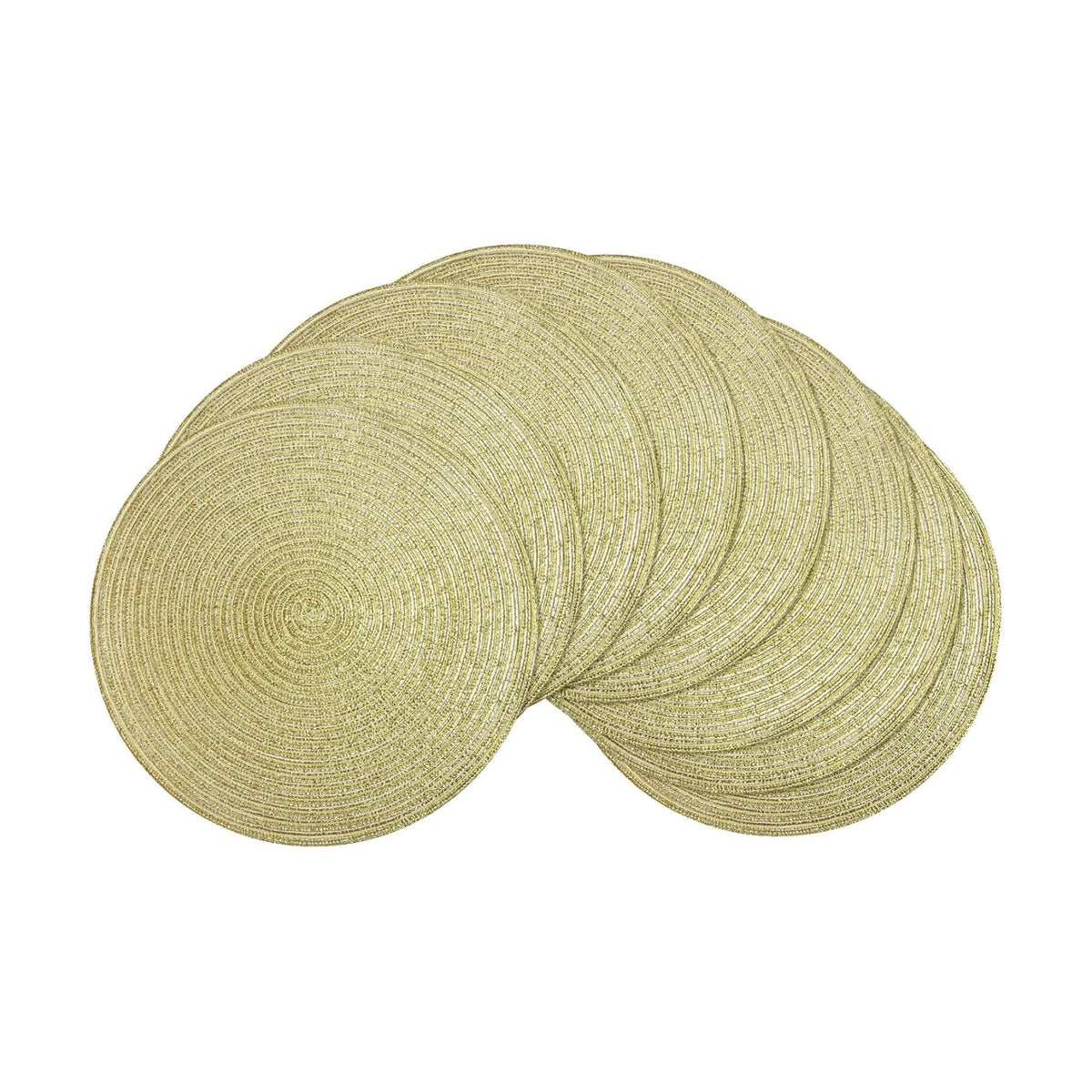 SHACOS Glitter Gold Round Braided Placemats Set of 8 Sparkle Washable 15 inch Round Table Mats Woven Place Mats for Christmas Party Dining Table (Gold, 8)