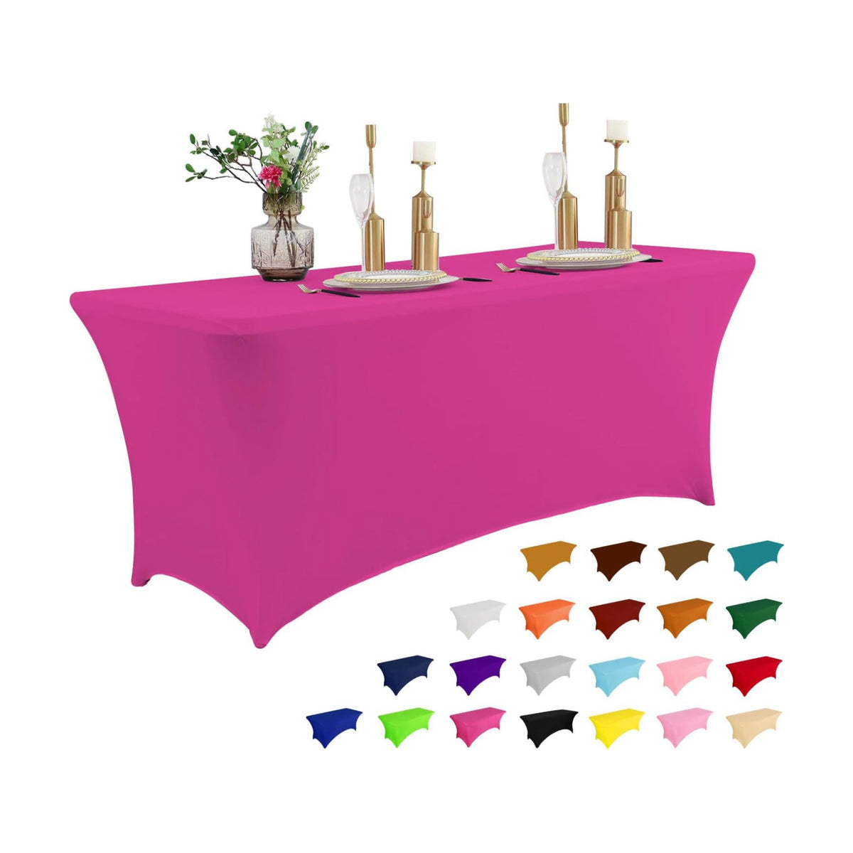 IVAPUPU 8FT Table Cloth for Rectangular Spandex Fuchsia Table Cover