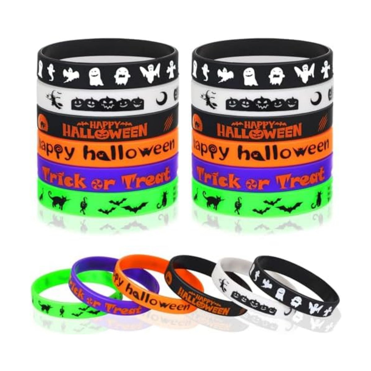 JUNEBRUSHS 24Pcs Halloween Silicone Bracelets Halloween Favors Supplies Rubber Wristbands for Kids Party Goodie Bag Stuffers Fillers Decorations Accessories (6 Designs)