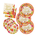 Fall theme Thanksgiving Party Supplies Kit, Serve 50, Autumn Harvest Disposable Dinnerware Includes: Paper Dinner Plates, Dessert Plates, and Napkins, Great for Thanksgiving Party Decorations