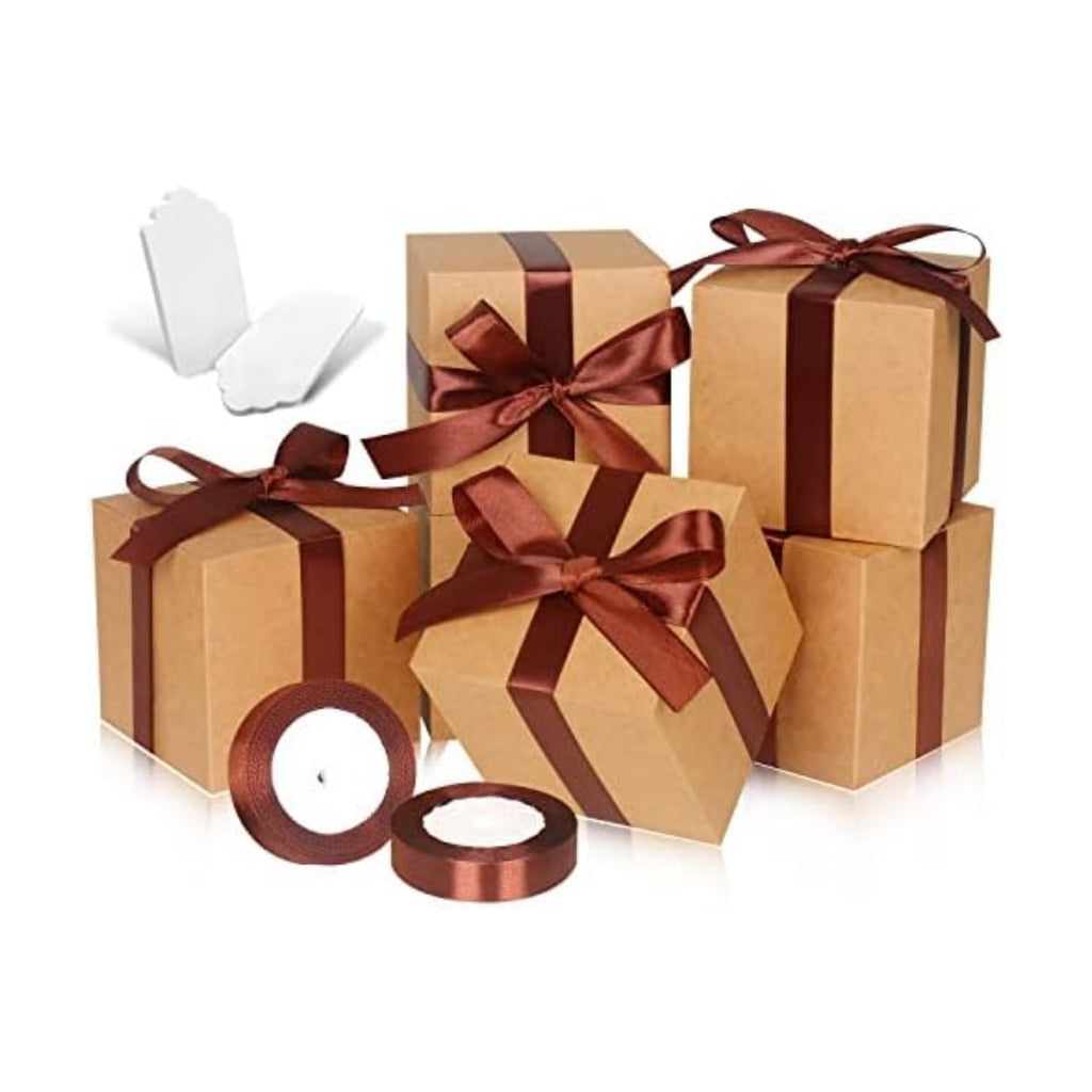 100 Pack Small Gift Boxes, 4x4x4 Inches Favor Boxes Brown Paper Gift Boxes with Lids for Presents, Crafting, Cupcake Boxes, Gifts, Candy Boxes for Wedding Party Bridal Shower Baby Shower Favors
