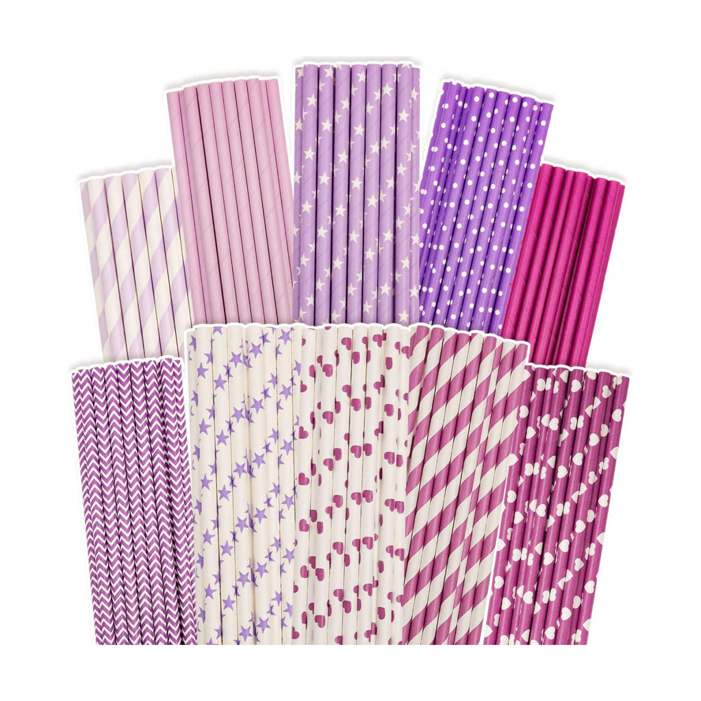 Purple Paper Straws for Drinking Purple Disposable Straws 150pcs Disposable Straws Bulk（10 Pattern） qiqee
