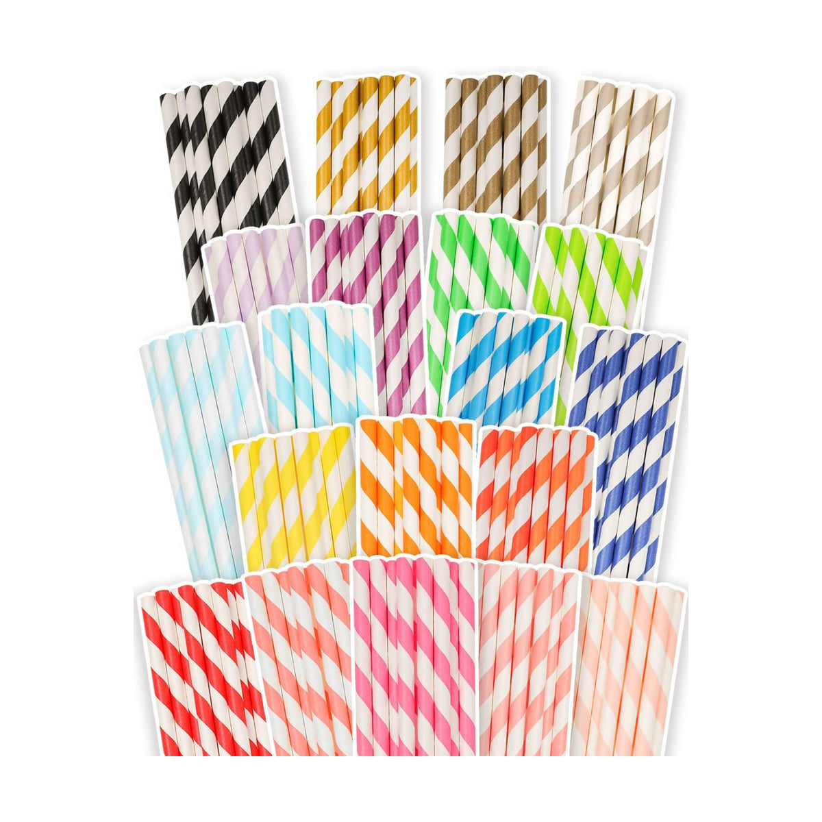 qiqee 200-pack Multi Stripe Rainbow Drinking Paper Straws Disposable Straws Bulk (20-Multi Color)