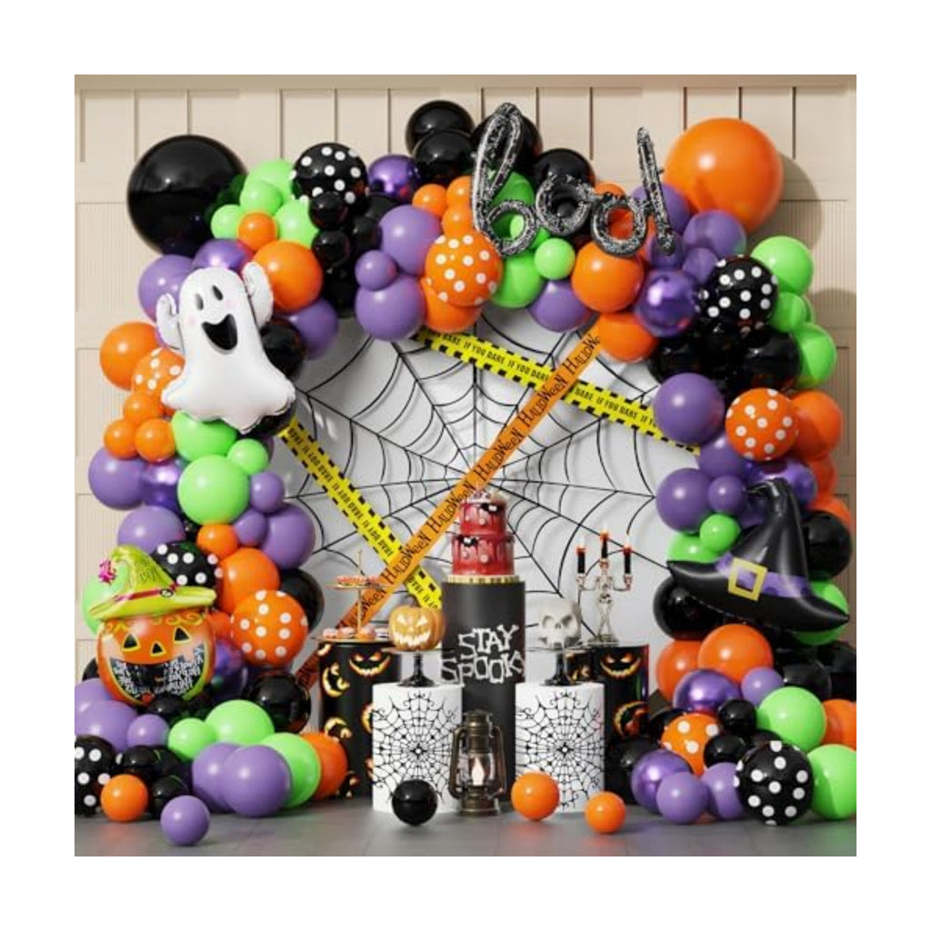 154Pcs Halloween Balloon Arch Garland Kit, Pumpkin Ghost Boo Foil Balloons