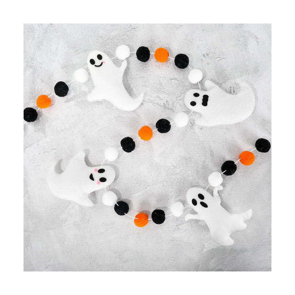Whaline 6.6 Ft Halloween Theme Banner Different Expressions Cute Ghosts Banner Black White Orange Party Banner Felt Ball Garland for Halloween Haunted Houses Decors Doorways Home Mantel Suppliers