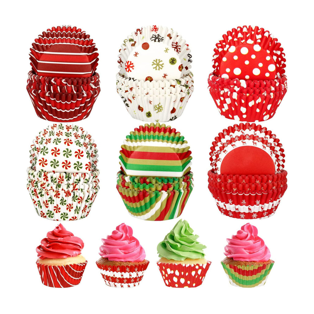 Potchen 600 Count Christmas Cupcake Liners Red Green Berry Snowflake Print Baking Cups Disposable Cupcake Wrappers Christmas Theme Muffin Liners Cupcake Holders for Xmas Party Supplies (Snowflake)