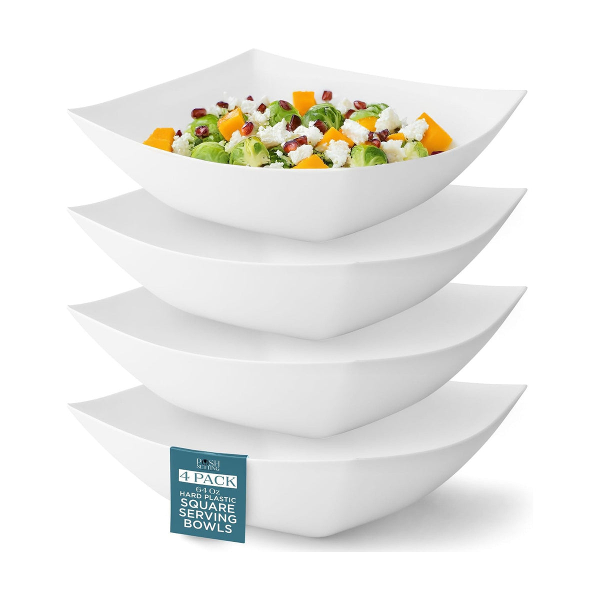 4 Pack Disposable White Plastic Serving Bowls Square Party Candy Use 64oz