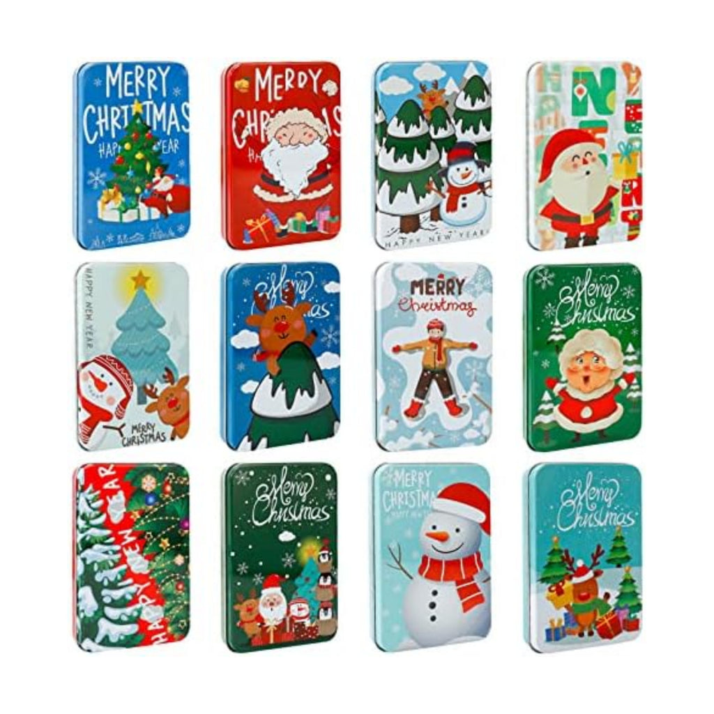 MGparty 12 PCS Christmas Gift Card Tin Boxes For Christmas Greeting Cards, Christmas Metal Tin Small Gift Boxes With Lids For Xmas Stocking Stuffers Party Favors,Christmas Holiday Gift Box Set