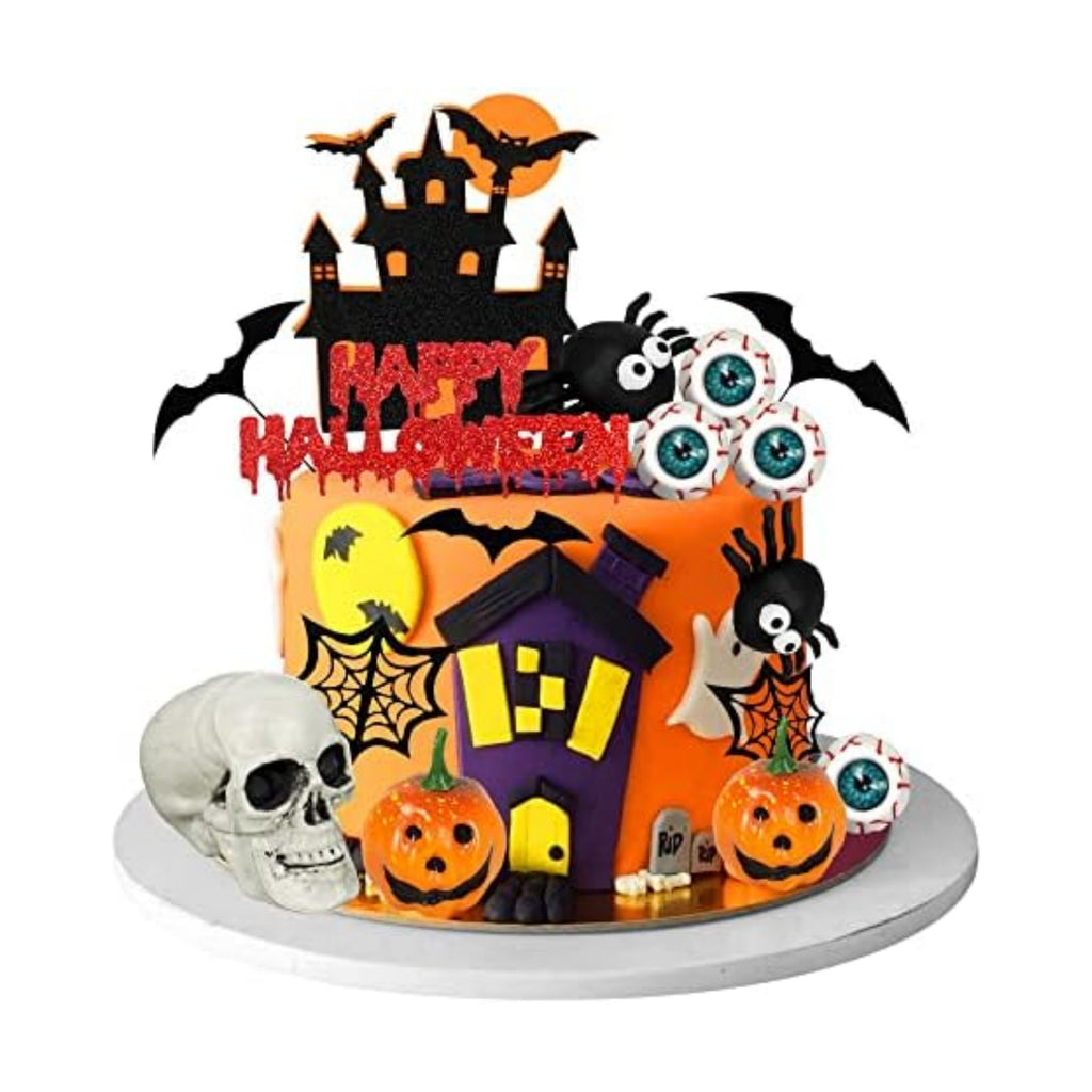Halloween Cake Toppers Eyeballs Skull Head Spider Cake Decorations Castle Happy Halloween Cake Toppers for Trick-or-Treat Birthday Supplies (Eyeballs)